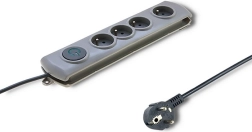 Overspændingsbeskyttet forlængerledning Quick Switch, 4 stik, 1,5 m, grå