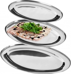 Ovale serveringsfade i stål, sæt med 3 stk.
