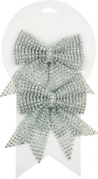 Sølvfarvede julesløjfer med rhinsten, 12 cm, 2 stk