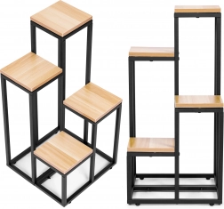 Planteholder med hylder - 4 niveauer, metal og MDF i lys valnød ModernHome