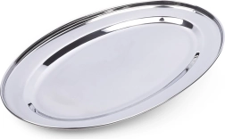 Oval serveringsbakke i rustfrit stål 39 × 26 cm