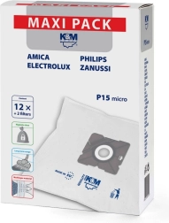 Syntetiske støvsugerposer P15/Maxi – 12 stk + 2 filtre