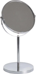 Højt, dobbelt­sidet kosmetikspejl med stander, diameter 17 cm, krom