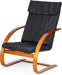 Finsk gyngende loungestol ModernHome til stuen – sort stof, valnøddetræ