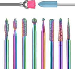 Sæt med diamant- og keramiske fræsere til negle og neglebånd, 10 stk i etui