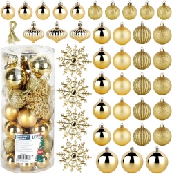 Vilde julepynt i guld, uknuselige, 40 stk. (4/5/6 cm + snefnug 10 cm)