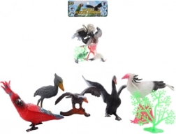 Sæt med plastikfugle med tilbehør i pose