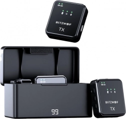 Trådløs mikrofon BLITZWOLF BW‑SX63 med opladningsetui (sort)