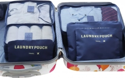 Sæt rejseorganisatorer til kuffert og garderobe (6 stk) – mørkeblå