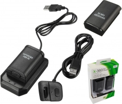 KX7A 2x XBOX 360 BATTERIER USB KABEL SORT