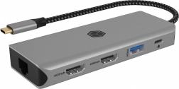 USB‑C dokningsstation 9-i-1 med 2× HDMI 4K/60 Hz, 3× USB, 100 W Power Delivery, Gigabit LAN og kortlæser