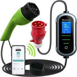 Bærbar Wi‑Fi oplader til elbiler Type 2, 22 kW, 400 V, LCD, 7 m – Qoltec