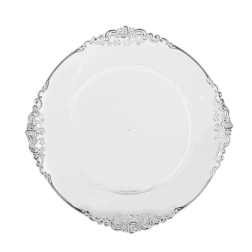 Rund dekorativ under-tallerken 33 cm transparent med sølveffekt - 1 stk.