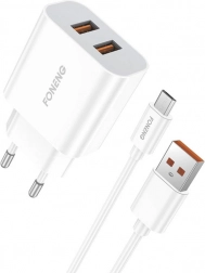 Hurtigoplader FONENG 2× USB 12 W med Micro USB‑kabel