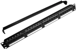 Patchpanel 24 porte 1U 19'' Cat.6 med kabelorganisering, sort