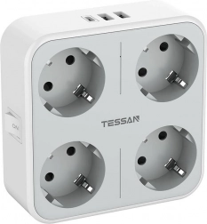Tessan stikkontakt-adapter med USB-C og USB-A porte