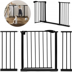 Sikkerhedsbarriere 74-132 cm til trapper og døre, stål med ekstra paneler, sort ECOTOYS