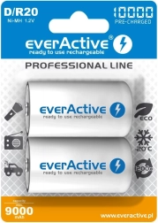 everActive R20/D Ni-MH 10000 mAh genopladelige batterier (2 stk) klar til brug