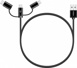 Universelt 3-i-1 opladerkabel med USB-C, Micro USB og Lightning stik