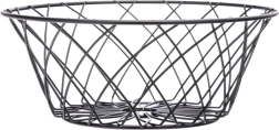 Sort rund metal frugtkurv med blomsterdekoration 25 × 10 cm