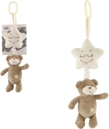 Plysbamse med stjerne – hængende spilledåse til barneseng og barnevogn, 36 cm