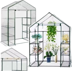 Mini drivhus til haven med PVC-folie og 4 hylder