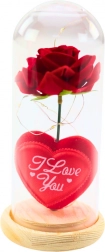Evig rose i glaskuppel med LED-belysning, rød, med hjerte