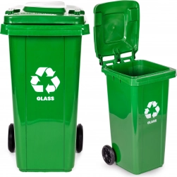 Grøn glascontainer 120 l med gummihjul