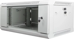 Vægmonteret 19" installationskabinet 4U 600×450 mm med glasdør – Grå