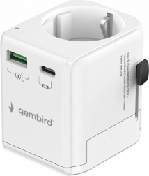 Universel rejseadapter med jord 20 W med USB-C PD og USB-A QC, hvid