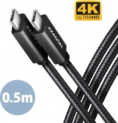 AXAGON usb‑c – usb‑c kabel 20 Gb/s, 0,5 m, PD 100 W, 4K, flettet, sort