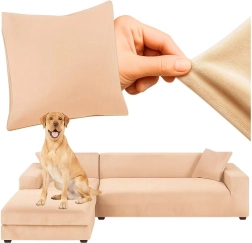 Elastisk velourovertræk til hjørnesofa RUHHY beige 145–185 cm - 1 stk.