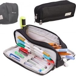 Skoleetui med tre rum 3-i-1 – sort