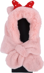 Børne plys hue med tørklæde til børn fra 1 til 8 år – lyserød med rød sløjfe
