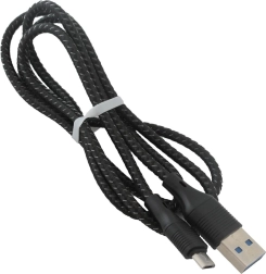 Micro USB-kabel 1 m sort, flettet nylon
