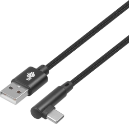 USB til USB-C kabel 1,5 m med ret vinkel, sort flettet