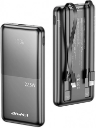 Powerbank AWEI P76K 10000 mAh med hurtigopladning 22,5 W og 4 udgange