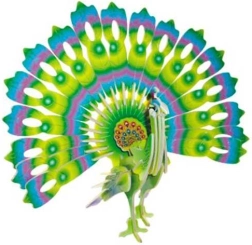 Farverigt 3D-træpuslespil - Påfugl