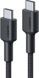 aukey usb‑c til usb‑c kabel 0,9 m med nylonflet, 60 w pd, 3 a, sort