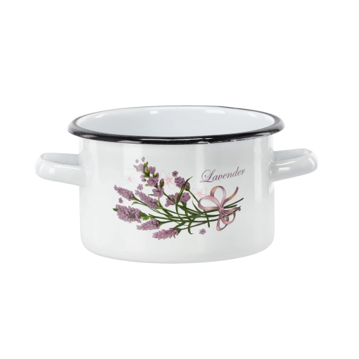 Emaljeret gryde 2 l, 16 cm, hvid med lavendelmotiv – 1 stk.