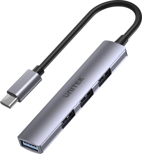 UNITEK USB‑C hub 4× USB‑A (1× 5 Gbps + 3× USB 2.0) i aluminium