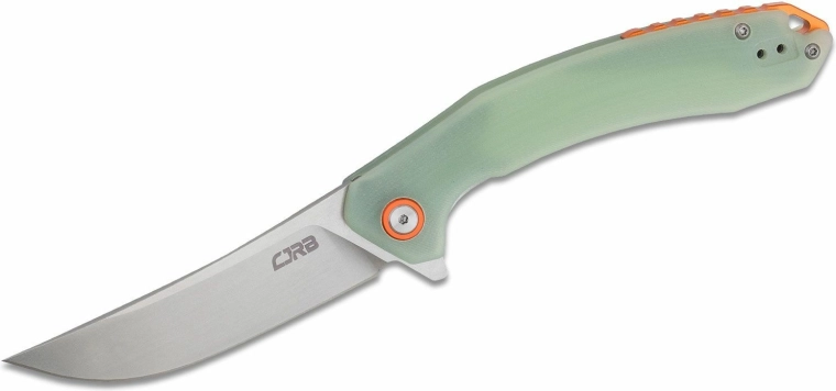 CJRB Gobi foldekniv 8,9 cm, stonewash, transparent grøn G10 (CNC-tekstur)