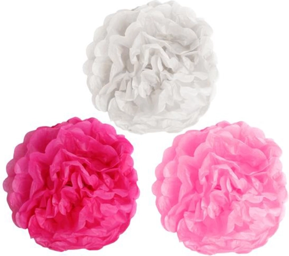 Papirparty-pompomer TORO 25 cm, sæt med 3 stk.