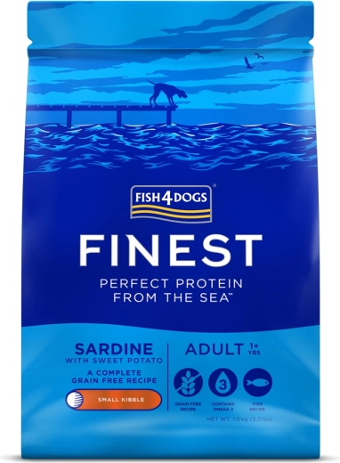 Fish4Dogs Finest tørfoder til voksne hunde af små racer med sardiner og søde kartofler 1,5 kg