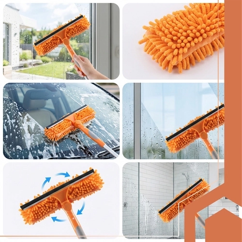 Dobbelt-sidet hoved: mikrofiber + stribefri skraber