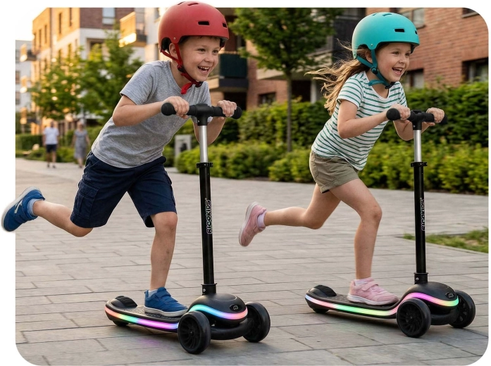 Stabilt trehjulet design og balance-styring
