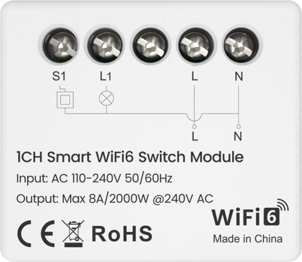 Avatto intelligent relæmodul Wi‑Fi 6 med energimåling