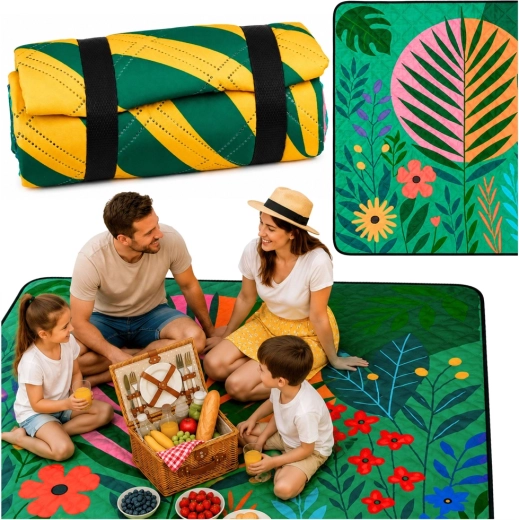 Farverigt picnic-tæppe med plante-motiv 100 × 150 cm