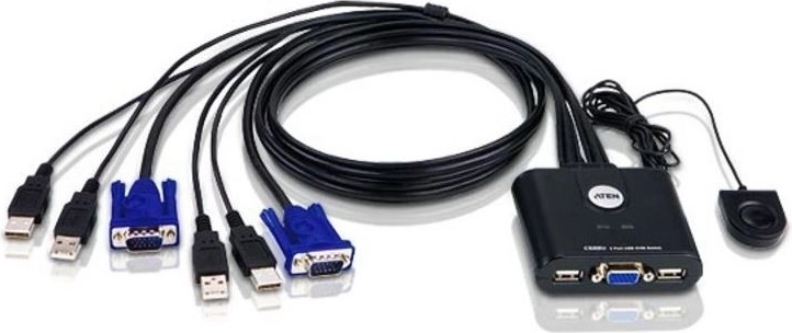 2-ports kabelbaseret USB VGA KVM-switch m. fjernbetjent portvalg