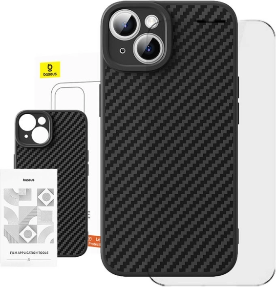 Baseus etui af syntetiske fibre til iPhone 15 Plus med hærdet glas